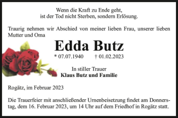Traueranzeige von Edda Butz  von Magdeburger Volksstimme