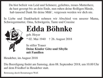 Traueranzeige von Edda Böhnke (geb. Hoyer)  von Magdeburger Volksstimme
