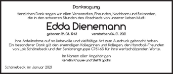 Traueranzeige von Edda Dienemann  von Magdeburger Volksstimme