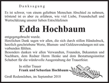 Traueranzeige von Edda Hochbaum  von Magdeburger Volksstimme
