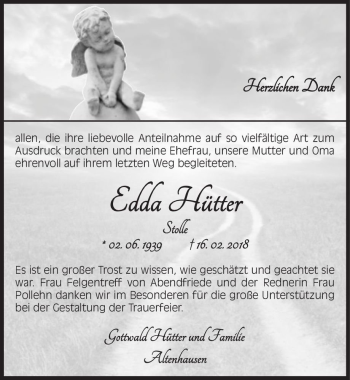 Traueranzeige von Edda Hütter 
