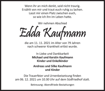 Traueranzeige von Edda Kaufmann  von Magdeburger Volksstimme