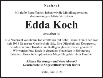 Traueranzeige von Edda Koch  von Magdeburger Volksstimme