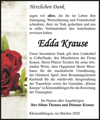 Traueranzeige von Edda Krause  von Magdeburger Volksstimme