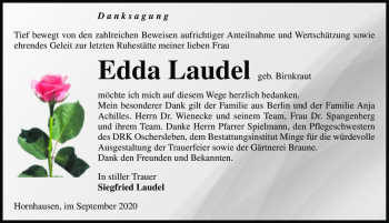 Traueranzeige von Edda Laudel (geb. Birnkraut)  von Magdeburger Volksstimme