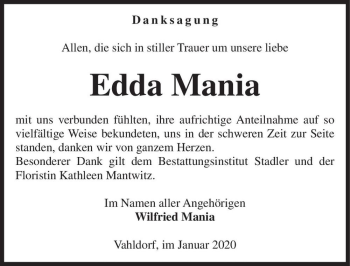 Traueranzeige von Edda Mania  von Magdeburger Volksstimme