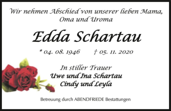 Traueranzeige von Edda Schartau  von Magdeburger Volksstimme