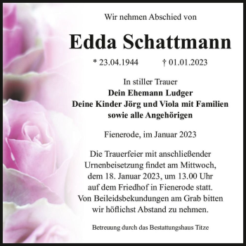 Traueranzeige von Edda Schattmann  von Magdeburger Volksstimme