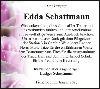 Traueranzeige von Edda Schattmann  von Magdeburger Volksstimme
