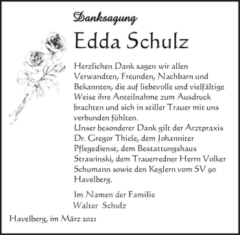 Traueranzeige von Edda Schulz  von Magdeburger Volksstimme