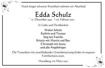Traueranzeige von Edda Schulz  von Magdeburger Volksstimme