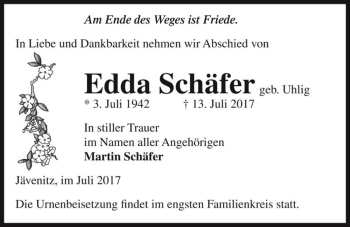 Traueranzeige von Edda Schäfer (geb. Uhlig)  von Magdeburger Volksstimme