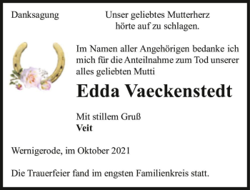 Traueranzeige von Edda Vaeckenstedt  von Magdeburger Volksstimme