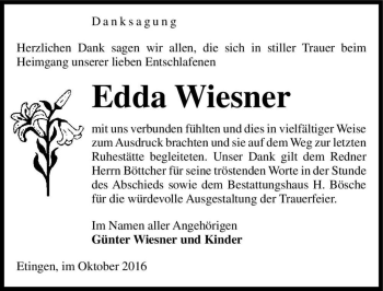 Traueranzeige von Edda Wiesner  von Magdeburger Volksstimme