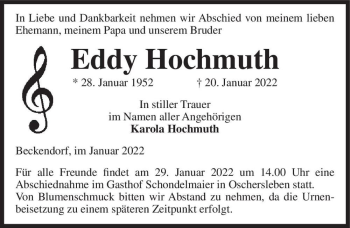 Traueranzeige von Eddy Hochmuth  von Magdeburger Volksstimme
