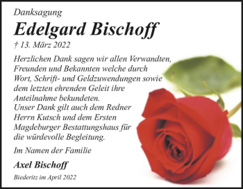 Traueranzeige von Edelgard Bischoff  von Magdeburger Volksstimme