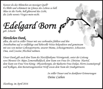 Traueranzeige von Edelgard Born (geb. Schacht)  von Magdeburger Volksstimme
