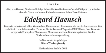 Traueranzeige von Edelgard Haensch  von Magdeburger Volksstimme