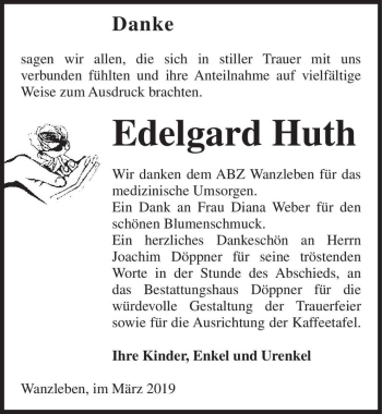 Traueranzeige von Edelgard Huth  von Magdeburger Volksstimme