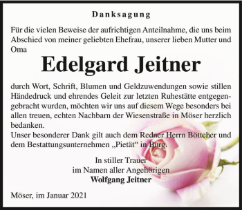 Traueranzeige von Edelgard Jeitner  von Magdeburger Volksstimme