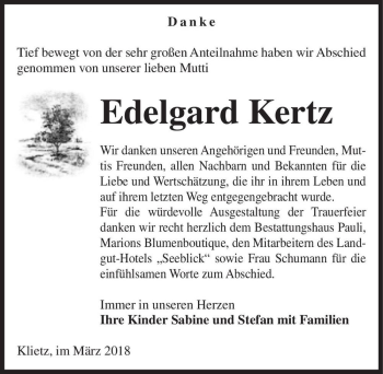 Traueranzeige von Edelgard Kertz  von Magdeburger Volksstimme