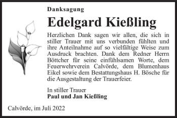 Traueranzeige von Edelgard Kießling  von Magdeburger Volksstimme