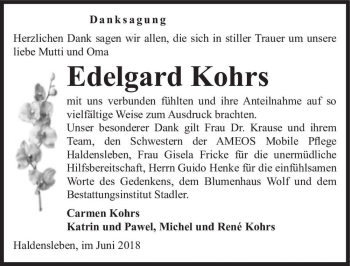 Traueranzeige von Edelgard Kohrs  von Magdeburger Volksstimme
