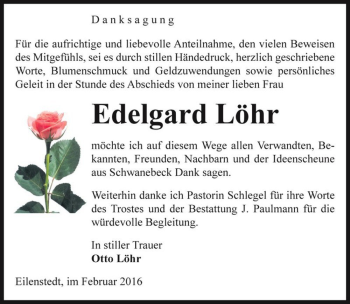 Traueranzeige von Edelgard Löhr  von Magdeburger Volksstimme