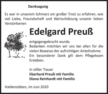 Traueranzeige von Edelgard Preuß  von Magdeburger Volksstimme