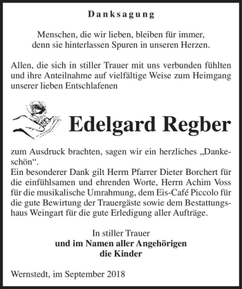 Traueranzeige von Edelgard Regber  von Magdeburger Volksstimme