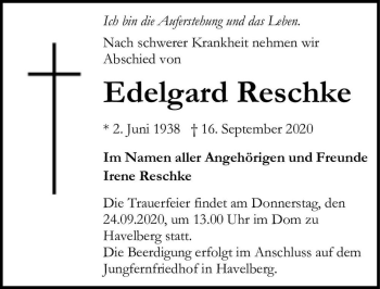 Traueranzeige von Edelgard Reschke  von Magdeburger Volksstimme