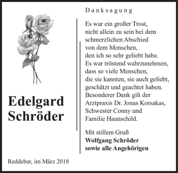 Traueranzeige von Edelgard Schröder  von Magdeburger Volksstimme
