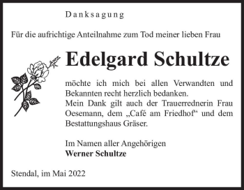 Traueranzeige von Edelgard Schultze  von Magdeburger Volksstimme