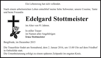 Traueranzeige von Edelgard Stottmeister  von Magdeburger Volksstimme