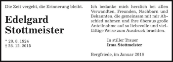 Traueranzeige von Edelgard Stottmeister  von Magdeburger Volksstimme