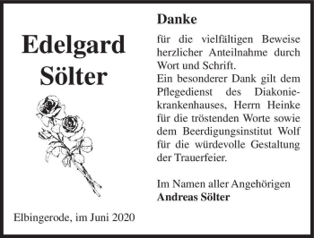 Traueranzeige von Edelgard Sölter  von Magdeburger Volksstimme