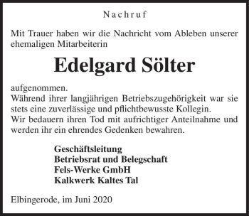 Traueranzeige von Edelgard Sölter  von Magdeburger Volksstimme