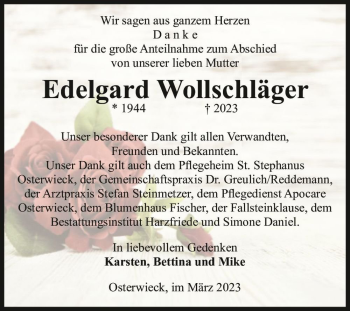 Traueranzeige von Edelgard Wollschläger  von Magdeburger Volksstimme