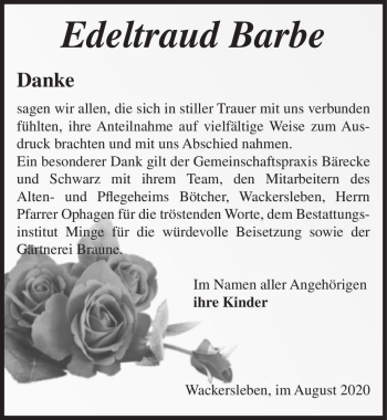 Traueranzeige von Edeltraud Barbe  von Magdeburger Volksstimme