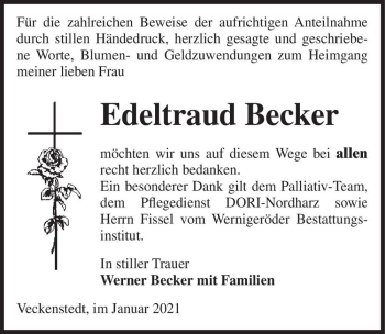 Traueranzeige von Edeltraud Becker  von Magdeburger Volksstimme