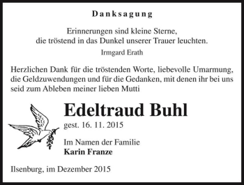 Traueranzeige von Edeltraud Buhl  von Magdeburger Volksstimme