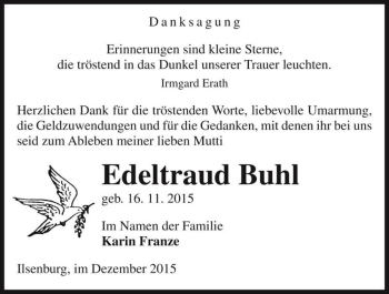 Traueranzeige von Edeltraud Buhl  von Magdeburger Volksstimme