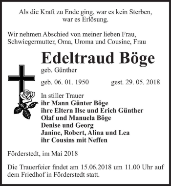 Traueranzeige von Edeltraud Böge (geb. Günther)  von Magdeburger Volksstimme