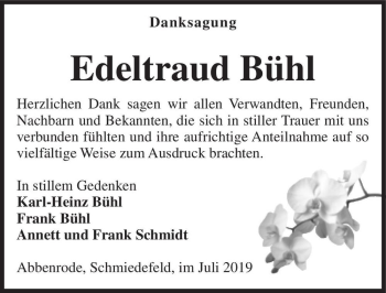 Traueranzeige von Edeltraud Bühl  von Magdeburger Volksstimme
