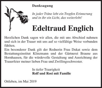 Traueranzeige von Edeltraud Englich  von Magdeburger Volksstimme