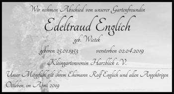 Traueranzeige von Edeltraud Englich (geb. Wietek)  von Magdeburger Volksstimme