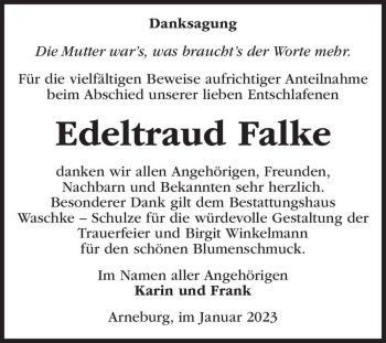 Traueranzeige von Edeltraud Falke  von Magdeburger Volksstimme