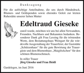 Traueranzeige von Edeltraud Gieseke  von Magdeburger Volksstimme