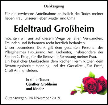 Traueranzeige von Edeltraud Großheim  von Magdeburger Volksstimme
