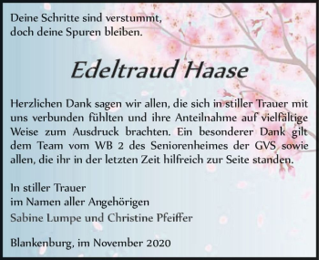 Traueranzeige von Edeltraud Haase  von Magdeburger Volksstimme